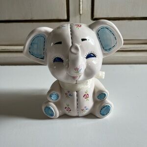 Vintage Porcelain Lefton Baby Elephant Piggy Bank, hand painted blue -nursery